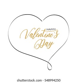 Valentine's day - hand drawn vector design with gold letters on white background. Logos and emblems for invitation, greeting card, prints and posters