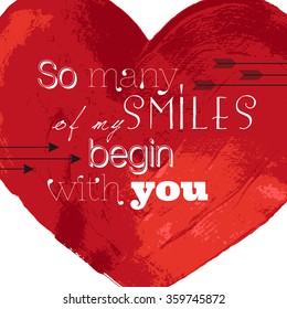 Valentines day hand painted card. Vector love concept with grunge heart.
