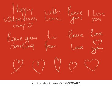 Valentines day hand written lettering set. Vector illustration.