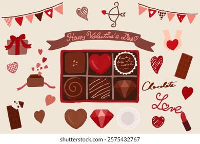 Valentine's Day hand-drawn cute decorative illustration set - chocolate present garland