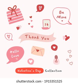 Valentine's day hand-drawn illustration for stickers, greeting cards, or social media.