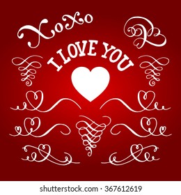 Valentines day  handdrawn lettering and calligraphy collection  on red background 