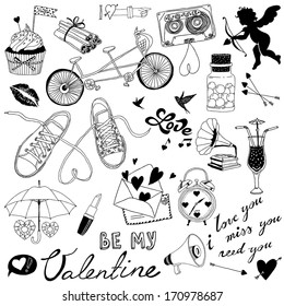 Valentines day hand-drawn symbols collection 