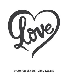 Valentines day handvritten logo text LOVE and heart