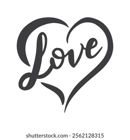 Valentines day handvritten logo text LOVE and heart