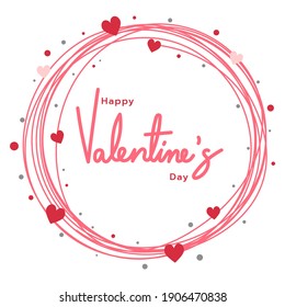 Valentine's Day handwritten calligraphy with Circle and heart  isolated on white background. Vector Illustration EPS 10