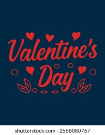 Valentine's Day Handwritten Red Typography with Hearts and Leaves.