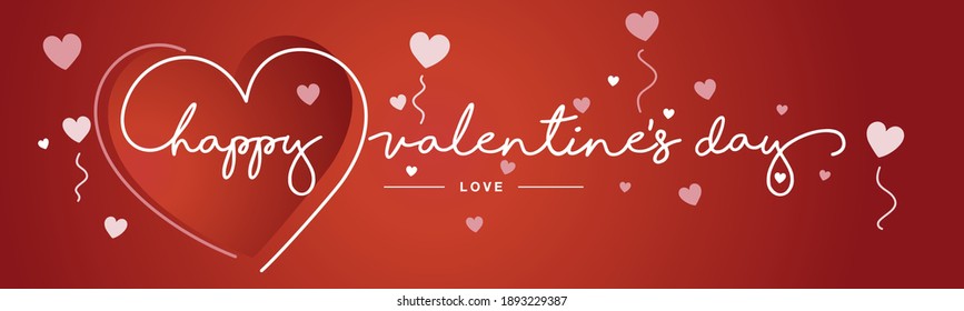Valentines Day handwritten typography lettering line design heart with white red pink hearts banner