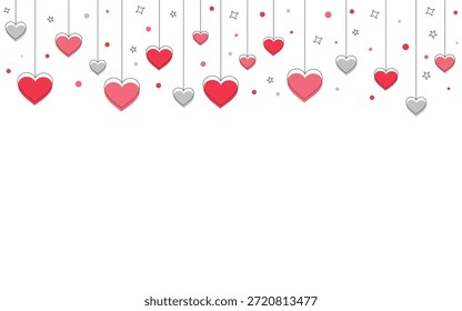 Día de San Valentín colgando corazones de fondo de Vector con Colores rosas y rojos y estrellas grises