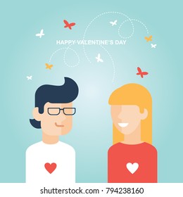 Valentine's day happy couple flat vector illustration/ greetings card