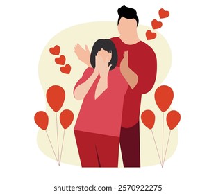 Valentines day happy couple vector illustration.