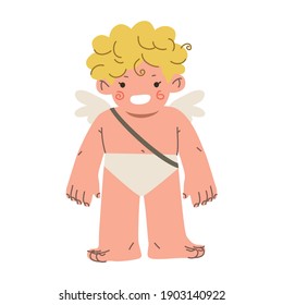 Valentine's day. Happy cupid. Hand drawn flat vector cartoon character illustration