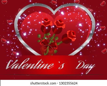 Valentine's Day, happy day of love. Heart flowers compliments. Vector illustration, postcard for valenit's day.