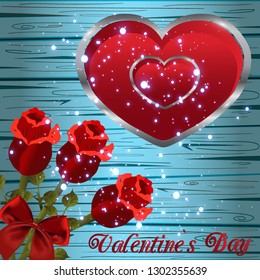 Valentine's Day, happy day of love. Heart flowers compliments. Vector illustration, postcard for valenit's day.