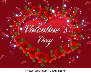 Valentine's Day, happy day of love. Heart flowers compliments. Vector illustration, postcard for valenit's day.