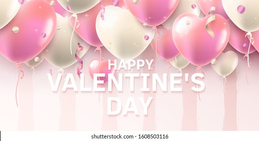 Valentine's Day header or banner with air balloons in the shape of heart.