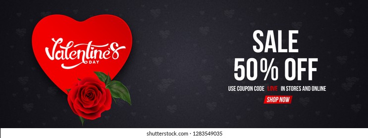 Valentine's day header or banner design with 50% discount offer for advertisement concept.