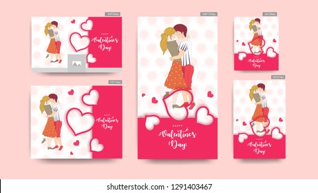 Valentine's Day header and banner set with illustration of cute couple in romantic pose.