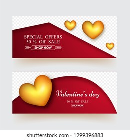 Valentine's Day header or banner set with 50% discount and space for product image.