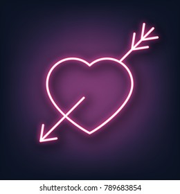 Valentines Day. Heart and arrow neon sign. Valentine's Day neon sign.