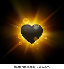 Valentines day heart background over flash burst night sky. Vector Heart Symbol. Holiday illustration of heart over night background. Vector illustration.