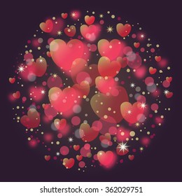 Valentine's day heart background. Pink transparent hearts. Vector illustration.