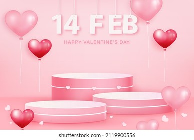 Valentine's day heart background with stage podium mock up for product display