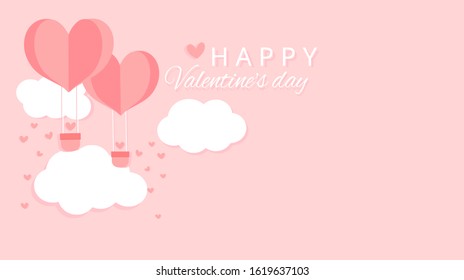 Valentine's day with heart balloon and clouds isolated on pink background vector illustration.