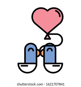 valentines day heart balloon helium and birds couple vector illustration