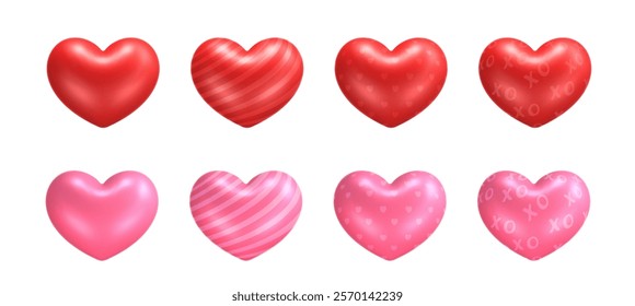 Valentine's Day heart balloon vector set design. A delightful collection of heart-shaped balloons featuring stripes, and various patterns, perfect for Valentine's Day decorations. 