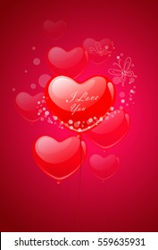 Valentine's Day heart balloons flying vector greeting card
