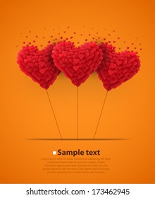 Valentines Day Heart Balloons on Orange Background