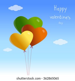 Valentines Day Heart Balloons on Blue Background