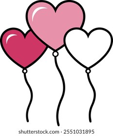 Valentine's Day heart balloons in vector line art style, perfect for romantic and festive designs.






