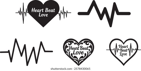 Valentine's Day Heart Beat Love vector, silhouette, illustration 