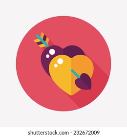 valentine's day heart bow and arrow flat icon with long shadow,eps10