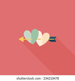 valentine's day heart bow and arrow flat icon with long shadow,eps10 