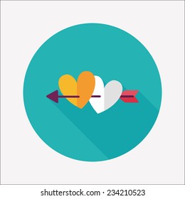 valentine's day heart bow and arrow flat icon with long shadow,eps10 