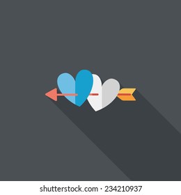 valentine's day heart bow and arrow flat icon with long shadow,eps10 