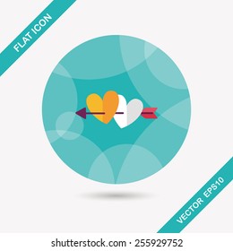 valentine's day heart bow and arrow flat icon with long shadow,eps10