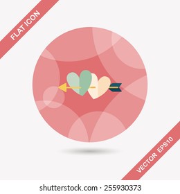 valentine's day heart bow and arrow flat icon with long shadow,eps10