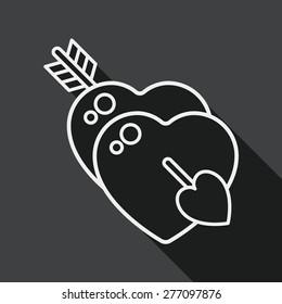 valentine's day heart bow and arrow flat icon with long shadow,e, line icon