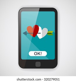 valentine's day heart bow and arrow flat icon with long shadow,eps10