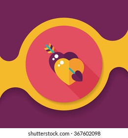 valentine's day heart bow and arrow flat icon with long shadow,eps10