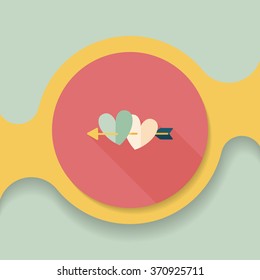 valentine's day heart bow and arrow flat icon with long shadow,eps10