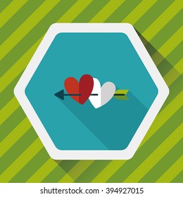 valentine's day heart bow and arrow flat icon with long shadow,eps10