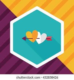 valentine's day heart bow and arrow flat icon with long shadow,eps10
