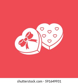 Valentines Day Heart Candy Flat Icon On Red Background