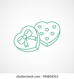 Valentines Day Heart Candy Green Line Icon On White Background