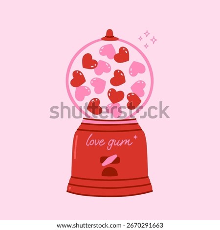 Valentine's Day Heart Chewing Gum Machine. Vector graphics.